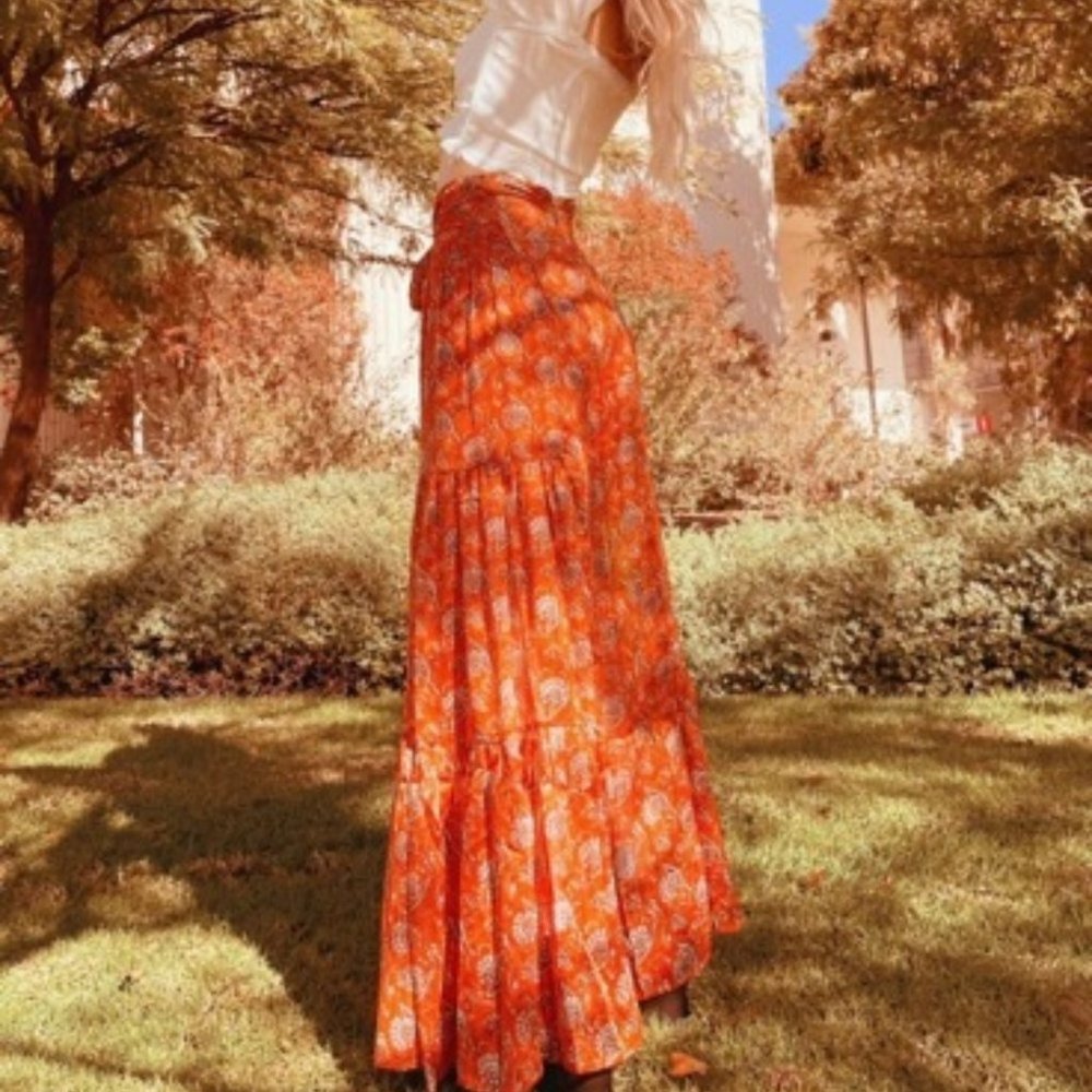 Paisley Palazzo waist Tie Lounge Pants Orange - Picture 8 of 16